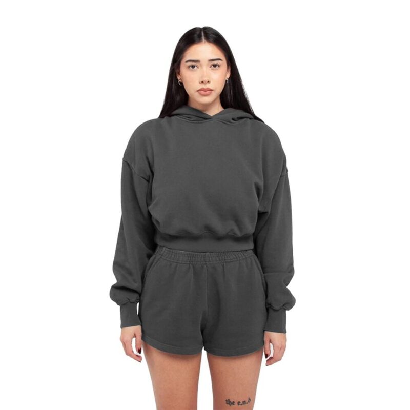 Women's Garment-Dyed Crop Hooded Sweatshirt Thumbnail