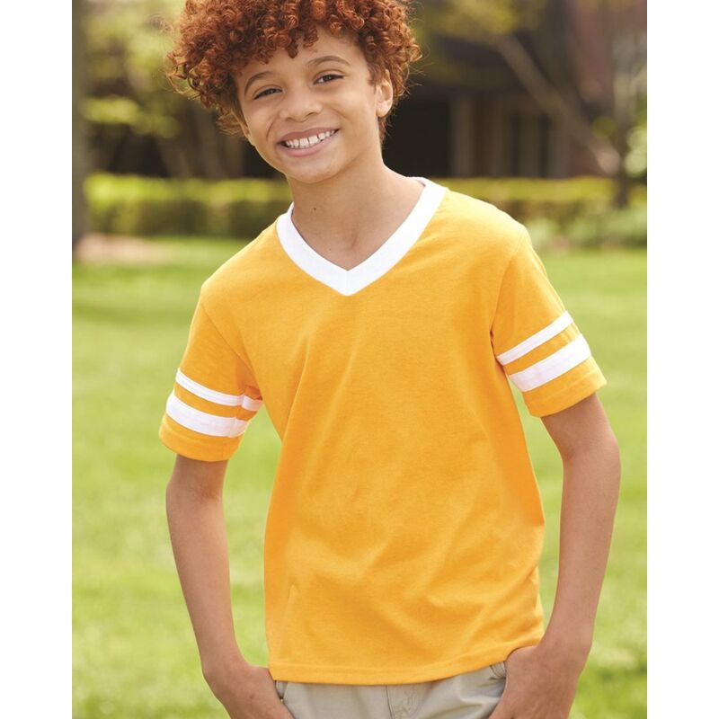 Youth V-Neck Jersey with Striped Sleeves Thumbnail